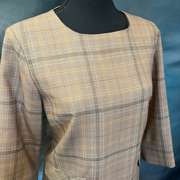 Pendleton Womens 100% Virgin Wool Plaid Top Brown Tan Size 6 3/4 Sleeve Blouse - Picture 5 of 7